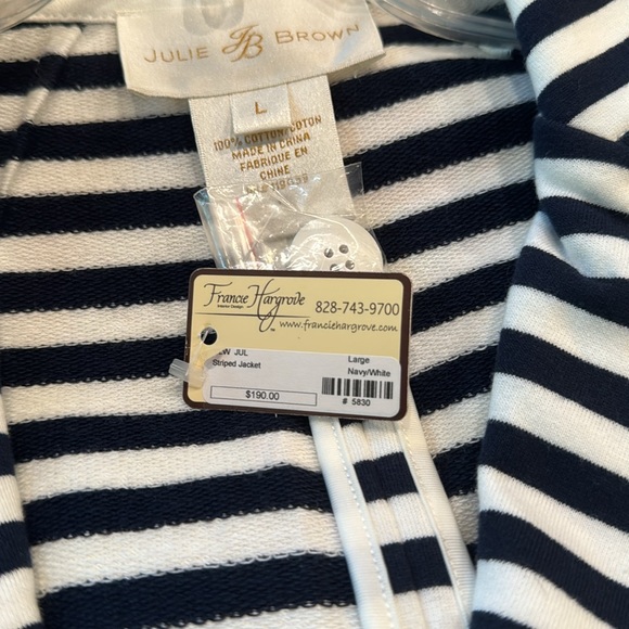 Julie Brown, 100% cotton, navy and white striped jacket, size large BNWT - Picture 6 of 6